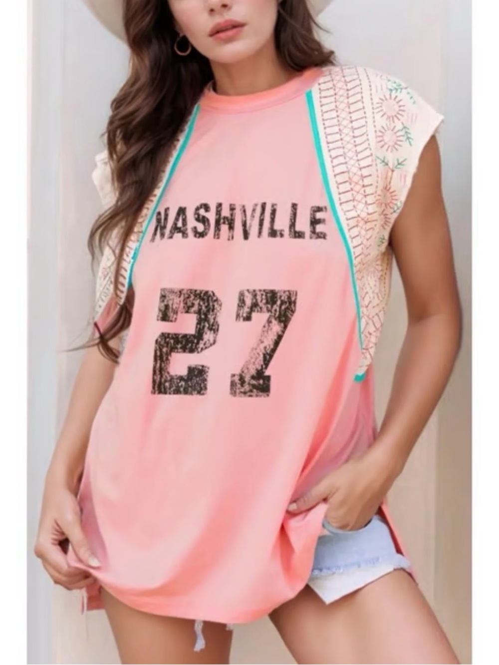 NWT Blue Velvet Nashville Patchwork Graphic Top